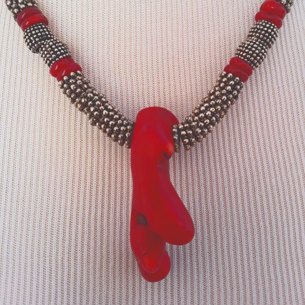 NATURAL RED BRANCH CORAL NECKLACE 18"
